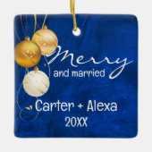 ブルーレザー初めてのクリスマス 結婚した セラミックオーナメント (正面)