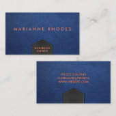 ブルーレザー縫いフラップ | エンボスレタリング 名刺 (正面/裏面)