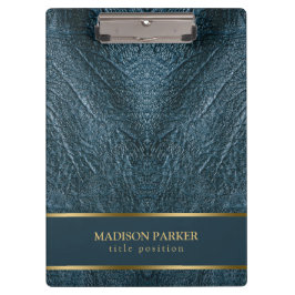 ブルーレザー金ゴールドアクセント クリップボード