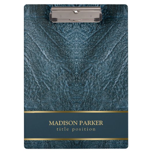 ブルーレザー金ゴールドアクセント クリップボード (正面)