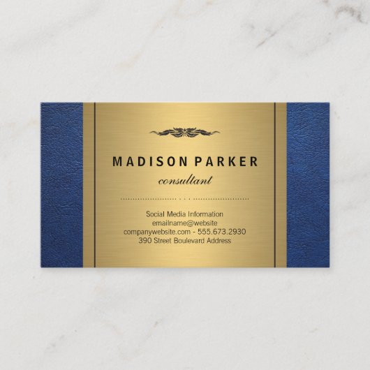 ブルーレザー金ゴールドメタル 名刺 (正面)