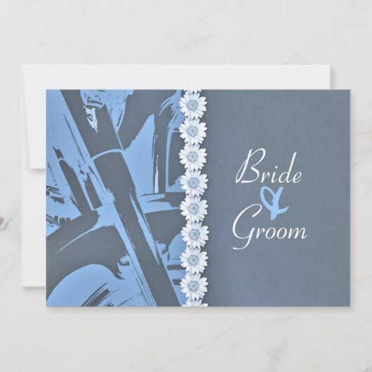 ブルーレザー&デイジーバイクもしくは自転車に乗る人結婚式招待状 招待状 (正面)