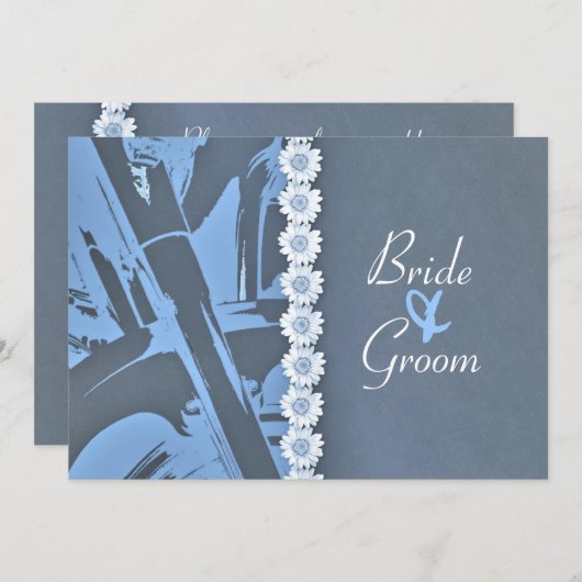 ブルーレザー&デイジーバイクもしくは自転車に乗る人結婚式招待状 招待状 (正面/裏面)