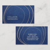 ブルーレザー |金ゴールド芸術的行 名刺 (正面/裏面)