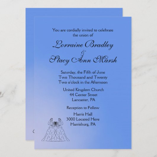 ブルーレズビアン結婚式招待状 招待状 (正面/裏面)