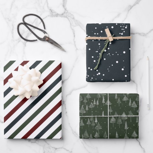 ブルーレッエレガントドグリーンクリスマスホリデー ラッピングペーパーシート (正面)