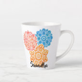 ブルーレッカラフルドオレンジフローラマンダラ カフェラテマグ (右)