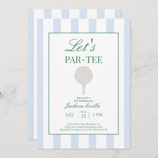 ブルーレッツパーティーゴルフファースト誕生日招待状 サンキューカード (正面/裏面)