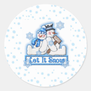 ブルーレットイットスノー雪だるまカップルクリスマスホリデー ラウンドシール