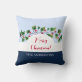 ブルーレッドとグリーンウォーターカラーベリーブランチ クッション (裏面)