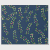ブルーレッドとグリーンベリーの枝 ラッピングペーパー (フラット)