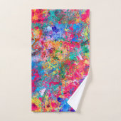 ブルーレッドイエローグリーンピンクティール（緑がかった色）スプラッシュアブストラクション バスタオルセット (ハンドタオル)