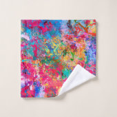 ブルーレッドイエローグリーンピンクティール（緑がかった色）スプラッシュアブストラクション バスタオルセット (ウォッシュタオル)