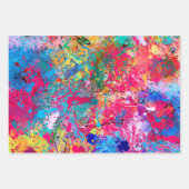 ブルーレッドイエローグリーンピンクティール（緑がかった色）スプラッシュアブストラクション ラッピングペーパーシート (正面)