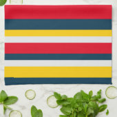 ブルーレッドイエローストライプ キッチンタオル (折り畳み)