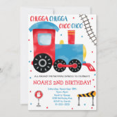 ブルーレッドウォーターカラートレイン誕生日招待状 招待状 (正面)