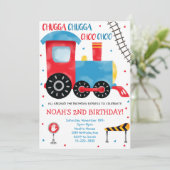 ブルーレッドウォーターカラートレイン誕生日招待状 招待状 (スタンド正面)