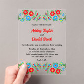 ブルーレッドエレガントローゼズボタニカルフローラ結婚ズ アクリル招待状 (インサイチュ (ポータブル))