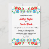 ブルーレッドエレガントローゼズボタニカルフローラ結婚ズ 招待状 (正面)