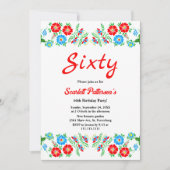 ブルーレッドエレガントロ素朴ローズフローラ60th誕生日 招待状 (正面)