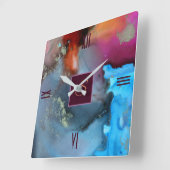 ブルーレッドオレンジ抽象芸術ウェーブモノグラム スクエア壁時計 (傾斜)