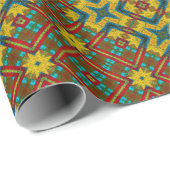 ブルーレッドカッコいいイエローレトロ幾何学民族部族 ラッピングペーパー (ロールコーナー)