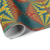 ブルーレッドカッコいいイエローレトロ幾何学民族部族 ラッピングペーパー (ロールコーナー)