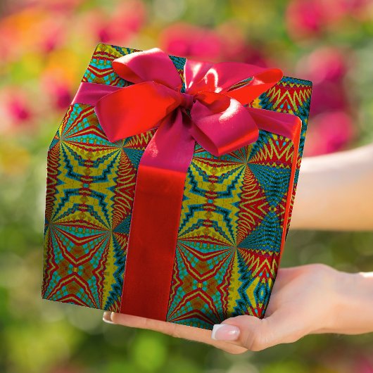 ブルーレッドカッコいいイエローレトロ幾何学民族部族 ラッピングペーパー