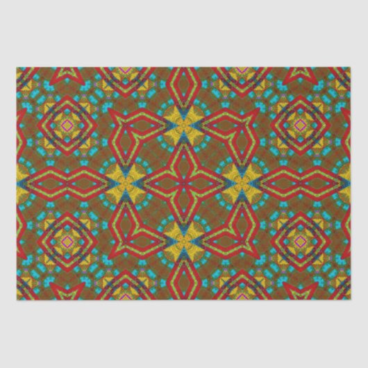 ブルーレッドカッコいいイエローレトロ幾何学民族部族 薄葉紙 (正面)