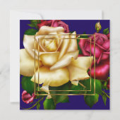 ブルーレッドクリームバラフローラ金ゴールド誕生日パーティー 招待状 (裏面)