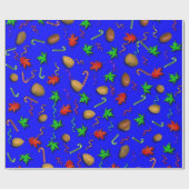 ブルーレッドグリーンイエローキャンディーケーンクリスマスホリデー ラッピングペーパー (フラット)