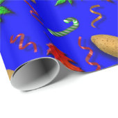 ブルーレッドグリーンイエローキャンディーケーンクリスマスホリデー ラッピングペーパー (ロールコーナー)