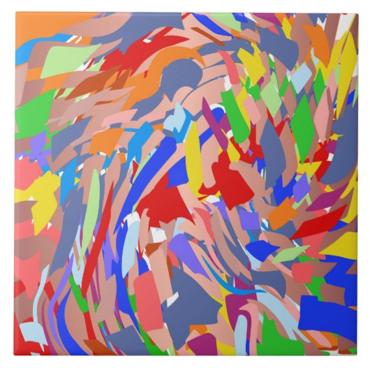 ブルーレッドグリーンバラ金ゴールド抽象デザイン タイル (正面)