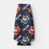 ブルーレッドサッカーボールの得点パーソナライズされた点 ボトルクーラー (正面)