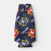 ブルーレッドサッカーボールの得点パーソナライズされた点 ボトルクーラー (裏面)