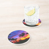 ブルーレッドサンセットエキゾチックハワイアンビーチパームツリーズ コースター (側面)