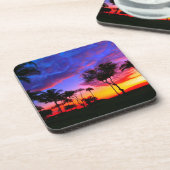 ブルーレッドサンセットエキゾチックハワイアンビーチパームツリーズ コースター (左側)