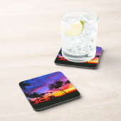 ブルーレッドサンセットエキゾチックハワイアンビーチパームツリーズ コースター (右側)