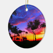 ブルーレッドサンセットエキゾチックハワイアンビーチパームツリーズ セラミックオーナメント (左)