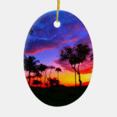 ブルーレッドサンセットエキゾチックハワイアンビーチパームツリーズ セラミックオーナメント (正面)