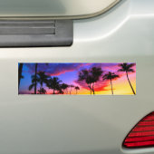 ブルーレッドサンセットエキゾチックハワイアンビーチパームツリーズ バンパーステッカー (車上)