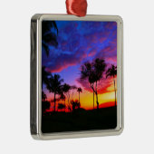 ブルーレッドサンセットエキゾチックハワイアンビーチパームツリーズ メタルオーナメント (右)