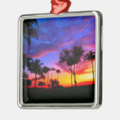 ブルーレッドサンセットエキゾチックハワイアンビーチパームツリーズ メタルオーナメント (左)
