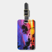 ブルーレッドサンセットエキゾチックハワイアンビーチパームツリーズ ラゲッジタグ (正面縦)