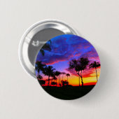 ブルーレッドサンセットエキゾチックハワイアンビーチパームツリーズ 缶バッジ (正面&裏面)