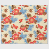 ブルーレッドシトラスとスパイスメリークリスマスホリデー ラッピングペーパー (フラット)