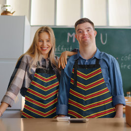 ブルーレッドシボストライプロン製カッティングボード エプロン