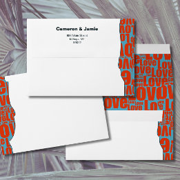 ブルーレッドタイポグラフィ縁ど結婚式招待状 封筒