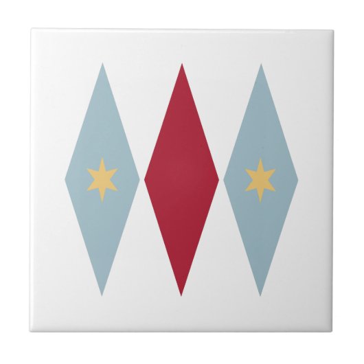 ブルーレッドダイアモンズイエロースターミッドセンチュリーモダン タイル (正面)