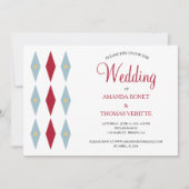 ブルーレッドダイヤモンドイエロースターミッドセンチュリー結婚ズ 招待状 (正面)